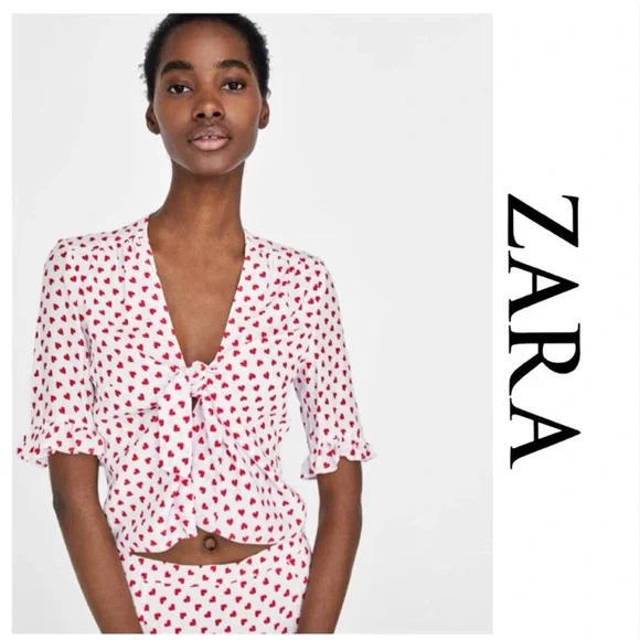 Zara Women's Blouse with Red Heart Pattern - Picture 1 of 7